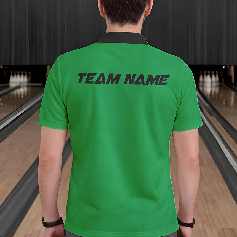 Custom Green St Patricks Day Funny Skull Drink Beer Bowling Polo Shirts For Men IPHW8381
