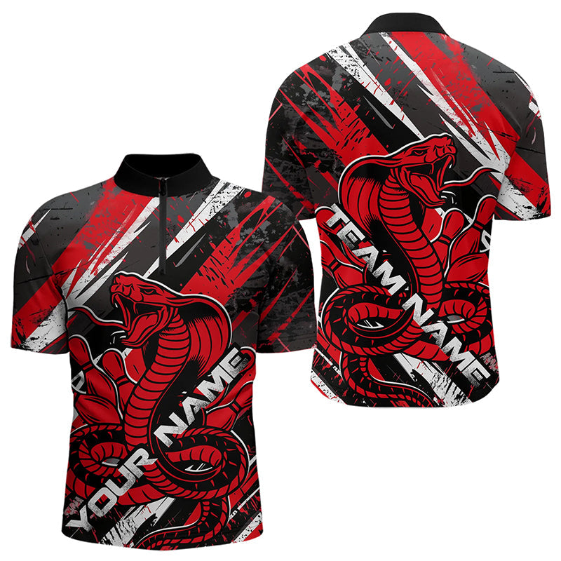 Custom Black And Red Cobra Snake Bowling Jerseys, Bowling Team Quarter-Zip Shirts For Men IPHW8580