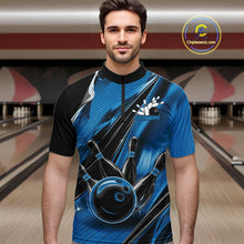 Load image into Gallery viewer, Custom Black And Blue Bowling Jerseys For Men, Bowling Team Quarter-Zip Shirts With Name IPHW10966