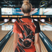 Load image into Gallery viewer, Custom Black And Orange Bowling Jerseys For Women, Bowling Team Polo Shirts With Name IPHW10967