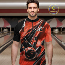 Load image into Gallery viewer, Custom Black And Orange Bowling Jerseys For Men, Bowling Team Quarter-Zip Shirts With Name IPHW10967