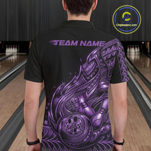 Load image into Gallery viewer, Custom Black And Purple Tribal Flame Bowling Men Polo Shirts, Polynesian Bowler Outfit IPHW10974