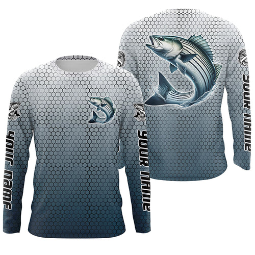Striped Bass Fishing Custom Long Sleeve Tournament Fishing Shirts, Striper Fisherman Fishing Jerseys IPHW6417