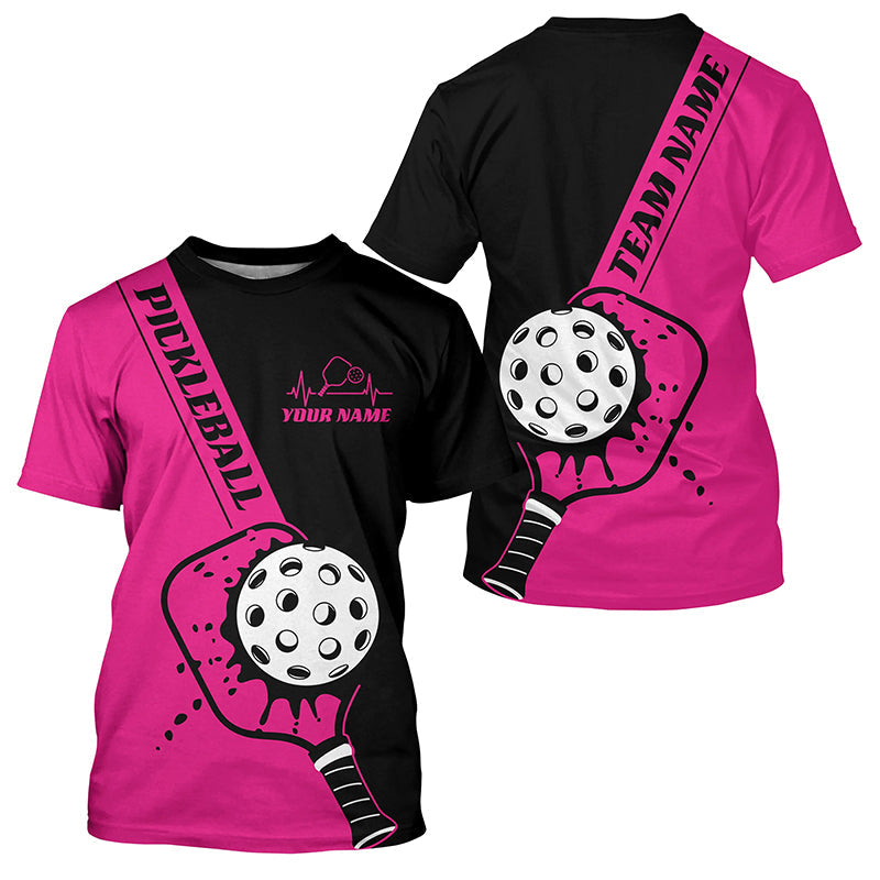 Black And Pink Custom Pickleball Team T-Shirts For Men, Pickleball Jersey Men'S Pickleball Outfit IPHW7459
