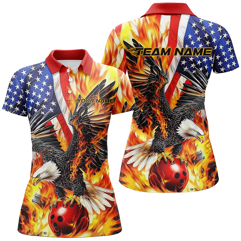 Custom Patriotic Eagle Women's Bowling Shirts, US Flag Bowling League Shirt IPHW7728