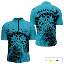 Load image into Gallery viewer, Custom Grunge Splatter Blue Wolf Dart Men Quarter-Zip Shirt, Wolf Dart Team Jerseys IPHW10015