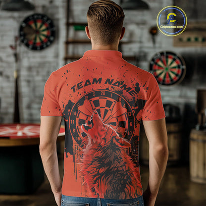 Custom Grunge Splatter Orange Wolf Dart Men Polo Shirt, Wolf Dart Team Jerseys IPHW10017