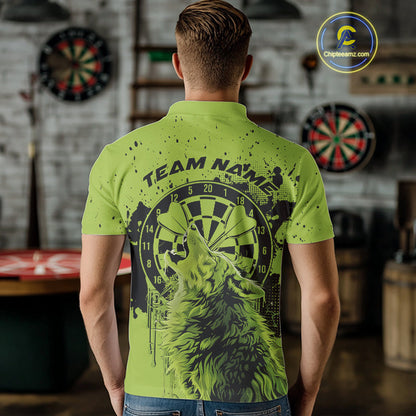 Custom Grunge Splatter Olive Green Wolf Dart Men Polo Shirt, Wolf Dart Team Jerseys IPHW10019