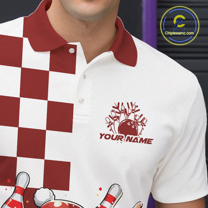 Custom Funny Santa Claus Christmas Bowling Men Polo Shirts, Xmas Bowling Team Shirt IPHW10110