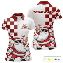 Load image into Gallery viewer, Custom Funny Santa Claus Christmas Bowling Women Polo Shirts, Xmas Bowling Team Shirt IPHW10110