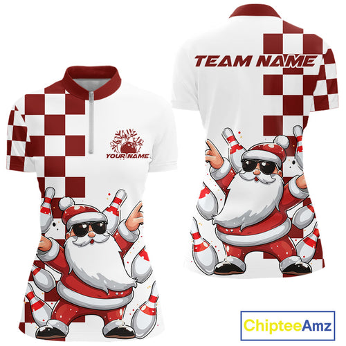 Custom Funny Santa Claus Christmas Bowling Women Quarter-Zip Shirts, Xmas Team Shirt IPHW10110