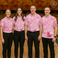 Load image into Gallery viewer, Custom Pink Valentine Bowling Shirts For Couple, Heart Theme Bowling Jerseys With His Name And Her Name IPHW10478