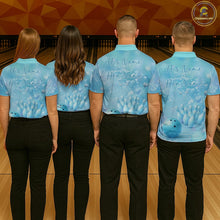 Load image into Gallery viewer, Custom Blue Valentine Bowling Shirts For Couple, Heart Theme Bowling Jerseys With His Name And Her Name IPHW10479