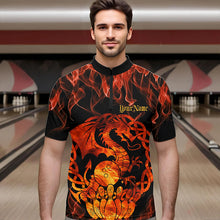 Load image into Gallery viewer, Custom Fire Flame Viking Dragon Bowling Quarter-Zip Team Shirts For Men, Celtic Bowling Shirts IPHW8587