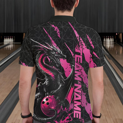 Custom Black And Pink Dragon Bowling Men Polo Shirts, Team Bowling Jerseys IPHW10749