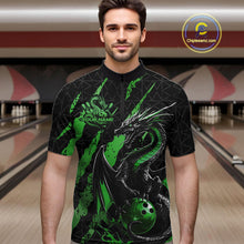 Load image into Gallery viewer, Custom Black And Green Dragon Bowling Men Quarter-Zip Shirts, Team Bowling Jerseys IPHW10750