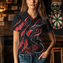 Load image into Gallery viewer, Custom Black And Red Dragon Dart Women Polo Shirts, Team Dart Jerseys IPHW10752