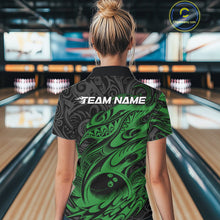 Load image into Gallery viewer, Custom Black And Green Tribal Polynesian Bowling Women Shirts, Niho Mano Bowling Shirt IPHW10757