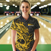 Load image into Gallery viewer, Custom Black And Yellow Tribal Polynesian Bowling Team Women Shirts, Niho Mano Bowling Shirt IPHW10758