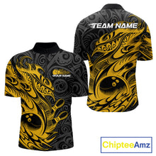 Load image into Gallery viewer, Custom Black And Yellow Tribal Polynesian Bowling Team Men Shirts, Niho Mano Bowling Shirt IPHW10758