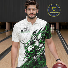 Load image into Gallery viewer, Custom Green Camo Bowling Men Polo Shirt, Bowling Ball Pattern Team Jerseys IPHW10990