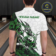 Load image into Gallery viewer, Custom Green Camo Bowling Men Polo Shirt, Bowling Ball Pattern Team Jerseys IPHW10990