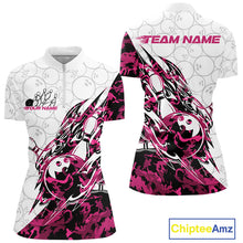 Load image into Gallery viewer, Custom Pink Camo Bowling Women Quarter-Zip Shirt, Bowling Ball Pattern Team Jerseys IPHW10992