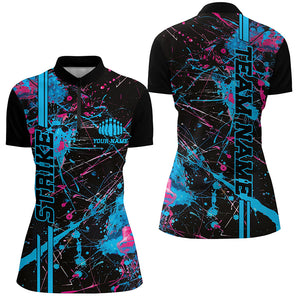 Custom Blue And Pink Strike Bowling Shirts For Women, Camo Bowling Team Jerseys IPHW6428