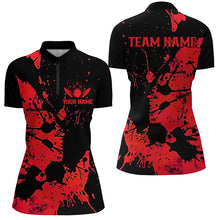 Load image into Gallery viewer, Custom Name Black And Red Bowling Team Shirts For Women, Bowling League Jerseys IPHW6434