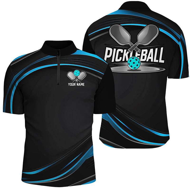Black And Blue Custom Mens Pickleball Shirts, Personalized Pickleball Jerseys IPHW6944