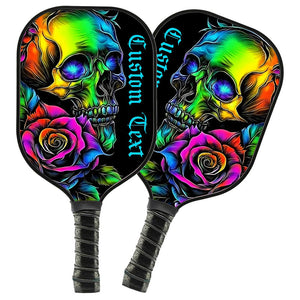 Colorful Skull And Rose Flowers Custom Pickleball Paddle, Halloween Pickleball Gifts Skull Pickleball Paddles IPHW7496