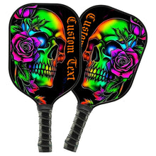 Load image into Gallery viewer, Colorful Skull And Rose Flowers Custom Pickleball Paddle, Halloween Pickleball Gifts Skull Pickleball Paddles IPHW7497