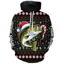 Load image into Gallery viewer, Custom Christmas Largemouth Bass Fishing Shirts, Bass Candy Cane Hook Xmas Fishing Gifts IPHW7973