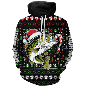 Custom Christmas Largemouth Bass Fishing Shirts, Bass Candy Cane Hook Xmas Fishing Gifts IPHW7973