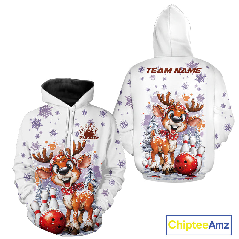 Custom Cute Funny Reindeer Christmas Bowling Men And Women Hoodie Shirts, Xmas Team Bowling Shirt IPHW10112