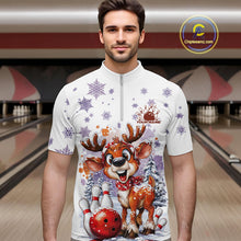 Load image into Gallery viewer, Custom Cute Funny Reindeer Christmas Bowling Men Quarter-Zip Shirts, Xmas Team Bowling Shirt IPHW10112