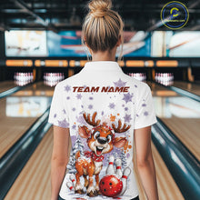 Load image into Gallery viewer, Custom Cute Funny Reindeer Christmas Bowling Women Quarter-Zip Shirt, Xmas Bowling Shirt IPHW10112