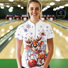 Load image into Gallery viewer, Custom Cute Funny Reindeer Christmas Bowling Women Quarter-Zip Shirt, Xmas Bowling Shirt IPHW10112