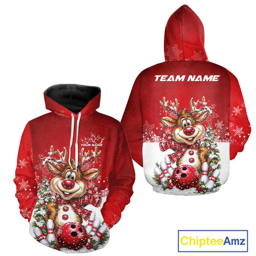 Custom Cute Funny Reindeer Christmas Bowling Men And Women Hoodie Shirts, Xmas Team Bowling Outfit IPHW10115