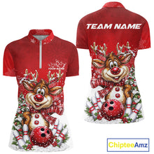 Load image into Gallery viewer, Custom Cute Funny Reindeer Christmas Bowling Women Quarter-Zip Shirt, Xmas Bowling IPHW10115