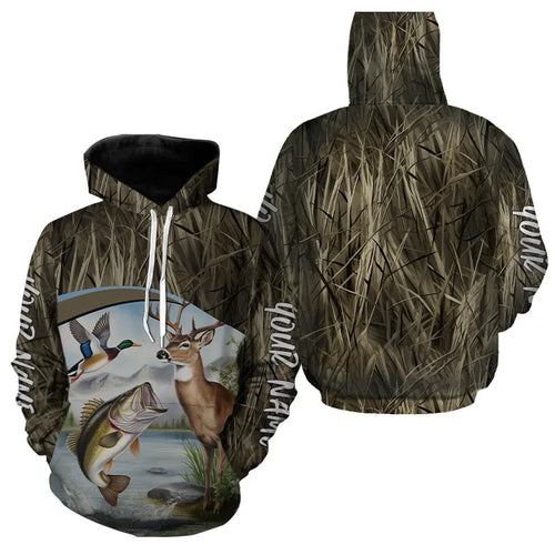 Largemouth Bass Fish Fishing, Deer And Duck Hunting Custom Hoodie Shirts IPHW8153