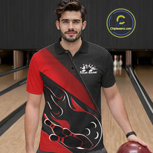 Load image into Gallery viewer, Custom Black And Red Flame Bowling Men Polo Shirt, Team Bowling League Shirt IPHW10254
