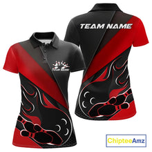 Load image into Gallery viewer, Custom Black And Red Flame Bowling Women Polo Shirt, Team Bowling League Shirt IPHW10254