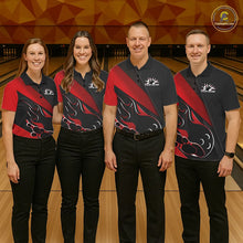 Load image into Gallery viewer, Custom Black And Red Flame Bowling Men Polo Shirt, Team Bowling League Shirt IPHW10254