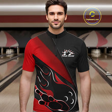 Load image into Gallery viewer, Custom Black And Red Flame Bowling Men Quarter-Zip Shirt, Team Bowling League Shirt IPHW10254