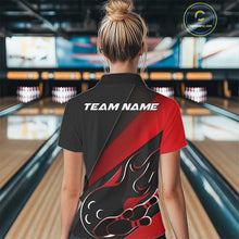 Load image into Gallery viewer, Custom Black And Red Flame Bowling Women Quarter-Zip Shirt, Team Bowling League Shirt IPHW10254