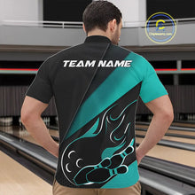 Load image into Gallery viewer, Custom Black And Turquoise Blue Flame Bowling Men Quarter-Zip Shirt, Team Bowling League Shirt IPHW10255