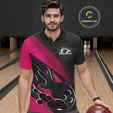 Load image into Gallery viewer, Custom Black And Pink Flame Bowling Men Polo Shirt, Team Bowling League Shirt IPHW10256