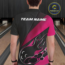 Load image into Gallery viewer, Custom Black And Pink Flame Bowling Men Polo Shirt, Team Bowling League Shirt IPHW10256