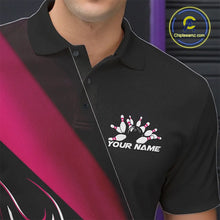Load image into Gallery viewer, Custom Black And Pink Flame Bowling Men Polo Shirt, Team Bowling League Shirt IPHW10256